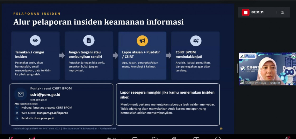 Pusdatin Sosialisasikan Kepka BPOM No. 444 Tahun 2023 kepada BBPOM di Pontianak